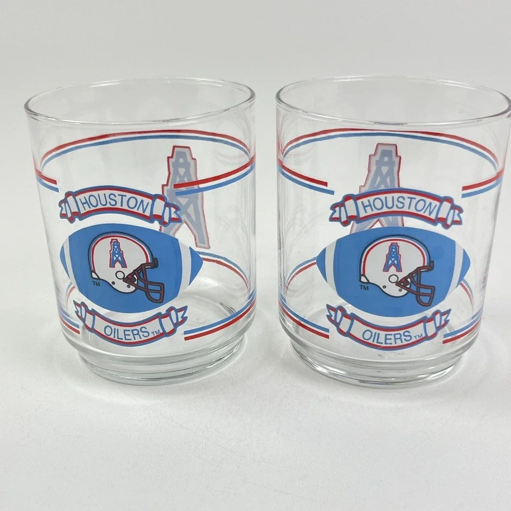 Vintage Houston Oilers Shell Gasoline Promo NFL Football Team Glass Set‎ of 2